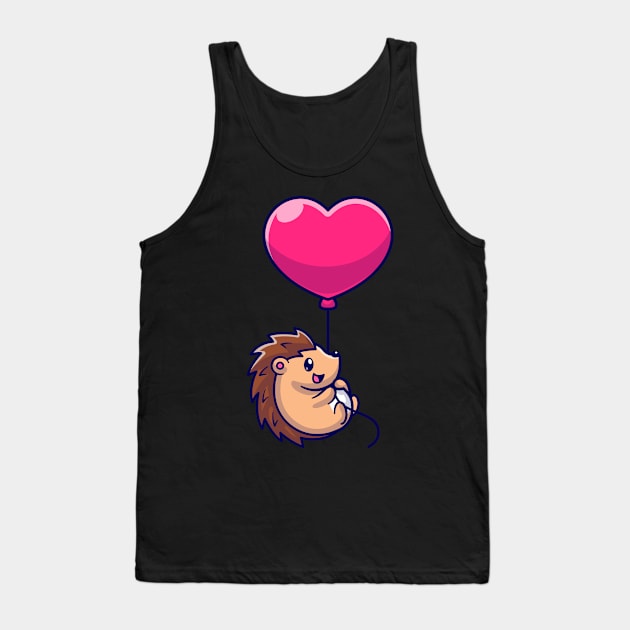 Cute Hedgehog Flying With Love Heart Balloon Cartoon Tank Top by Catalyst Labs